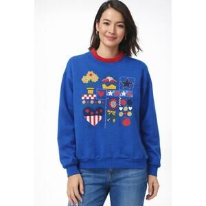 Act III Classics Vintage Americana Sweatshirt Blue Red Womens Large Long Sleeve